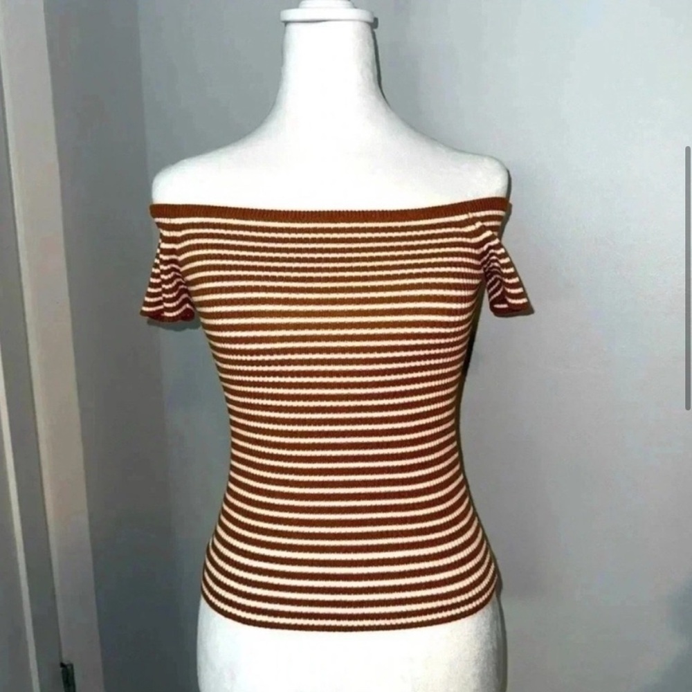 Madewell Ribbed Off Shoulder Knit Striped Top/Size XXS/US 2-4 - Picture 2 of 6